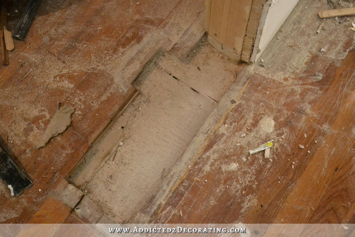 patching hardwood floor - before