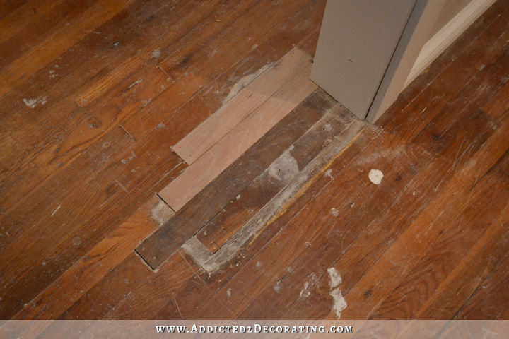 patching hardwood floor - in process