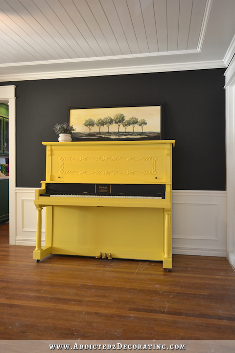 black and white music room with yellow piano - 2