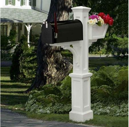 black mailbox with white post, from Walmart