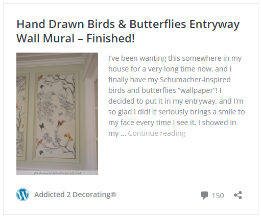 Hand drawn birds and butterflies entryway wall mural - finished