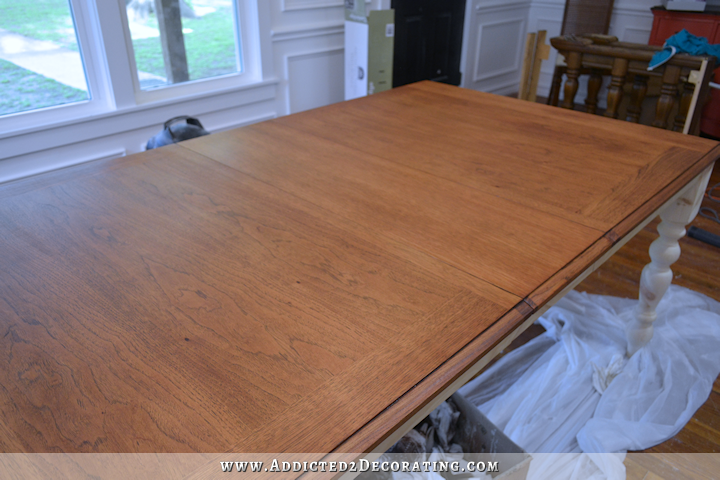 diy farmhouse dining table - stained top - 1