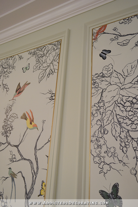 finished hand drawn bird and butterfly wall mural with gold gilding mural - 2