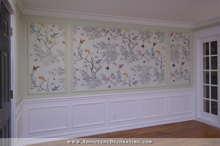 hand drawn bird and butterfly wall mural in entryway - 16