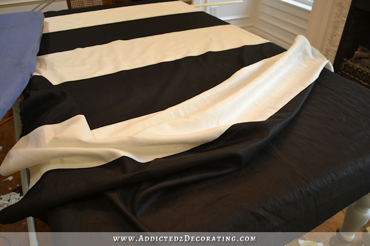 how to make black and white horizontal striped lined draperies - 6