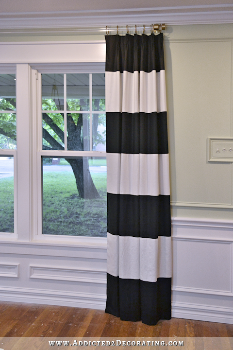 DIY black and white horizontal striped draperies - 1