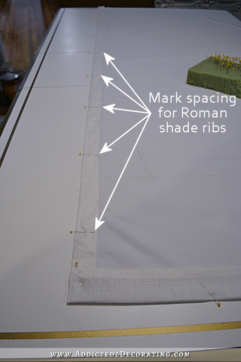 how to make Roman shades - 6 - mark spacing for Roman shade ribs
