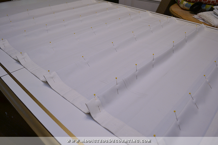 how to make Roman shades - 7 - pin folds for ribs all the way across