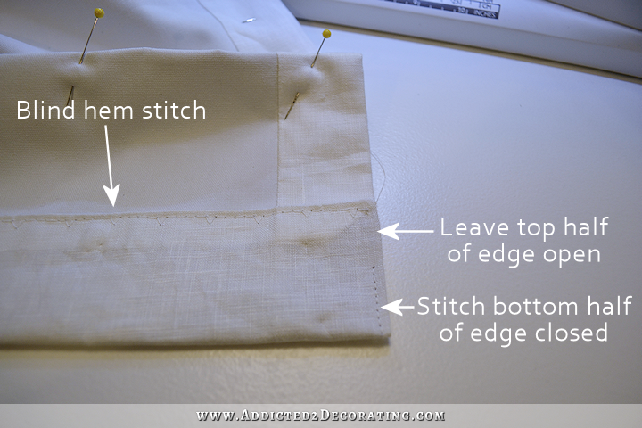 how to make Roman shades - 8 - sew bottom hem in place