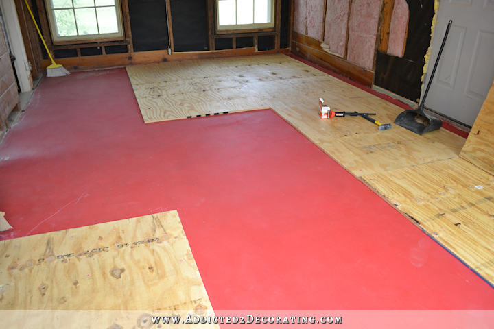 Breakfast Room Progress Plywood Subfloor Installed Over Concrete