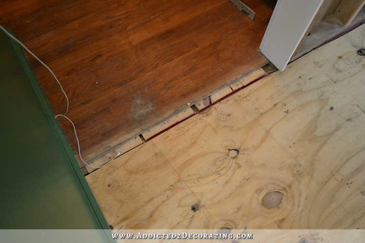 Breakfast room subfloor - plywood subfloor level with kitchen 1 x 10 subfloor