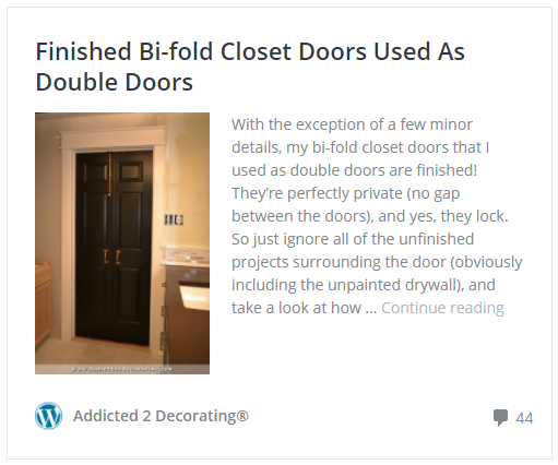 Finished bi-fold closet doors used as double doors