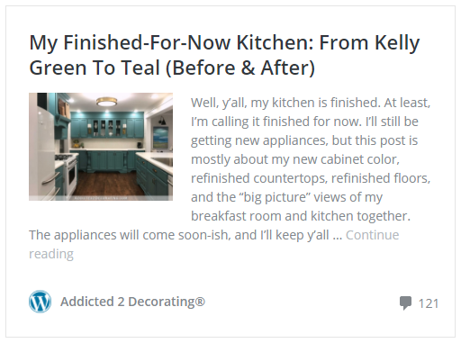 My finished for now kitchen - from kelly green to teal - before and after