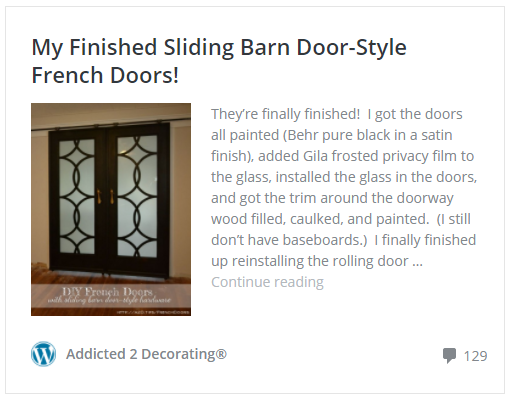 My finished sliding barn door-style french doors
