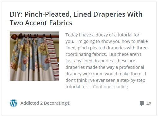 DIY pinch-pleated lined draperies with two accent fabrics