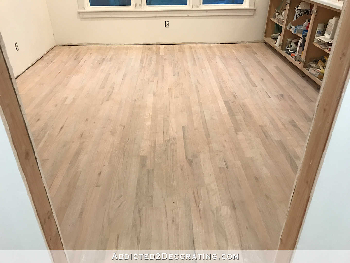 red oak hardwood floors sanded before staining - breakfast room