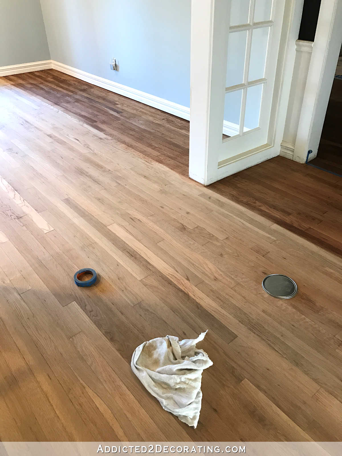 staining red oak hardwood floors - 3 - entryway and music room