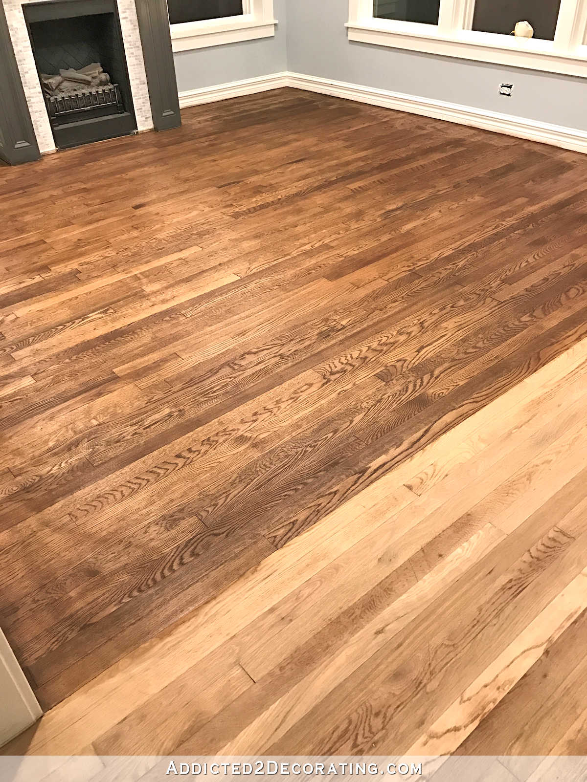 staining red oak hardwood floors - 7 - stain on the living room floor