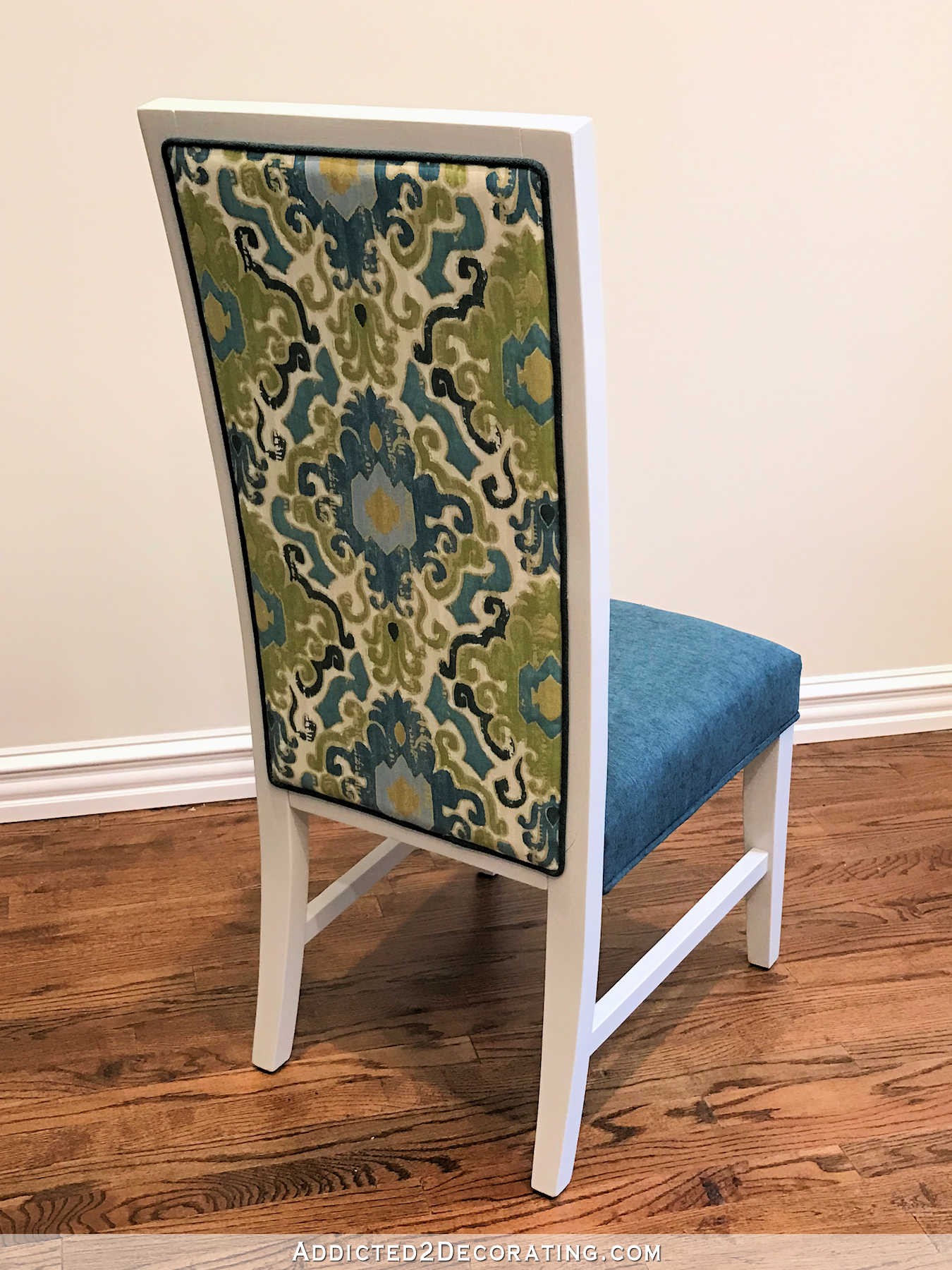 breakfast room dining chair makeover - after - back of chair and upholstered seat