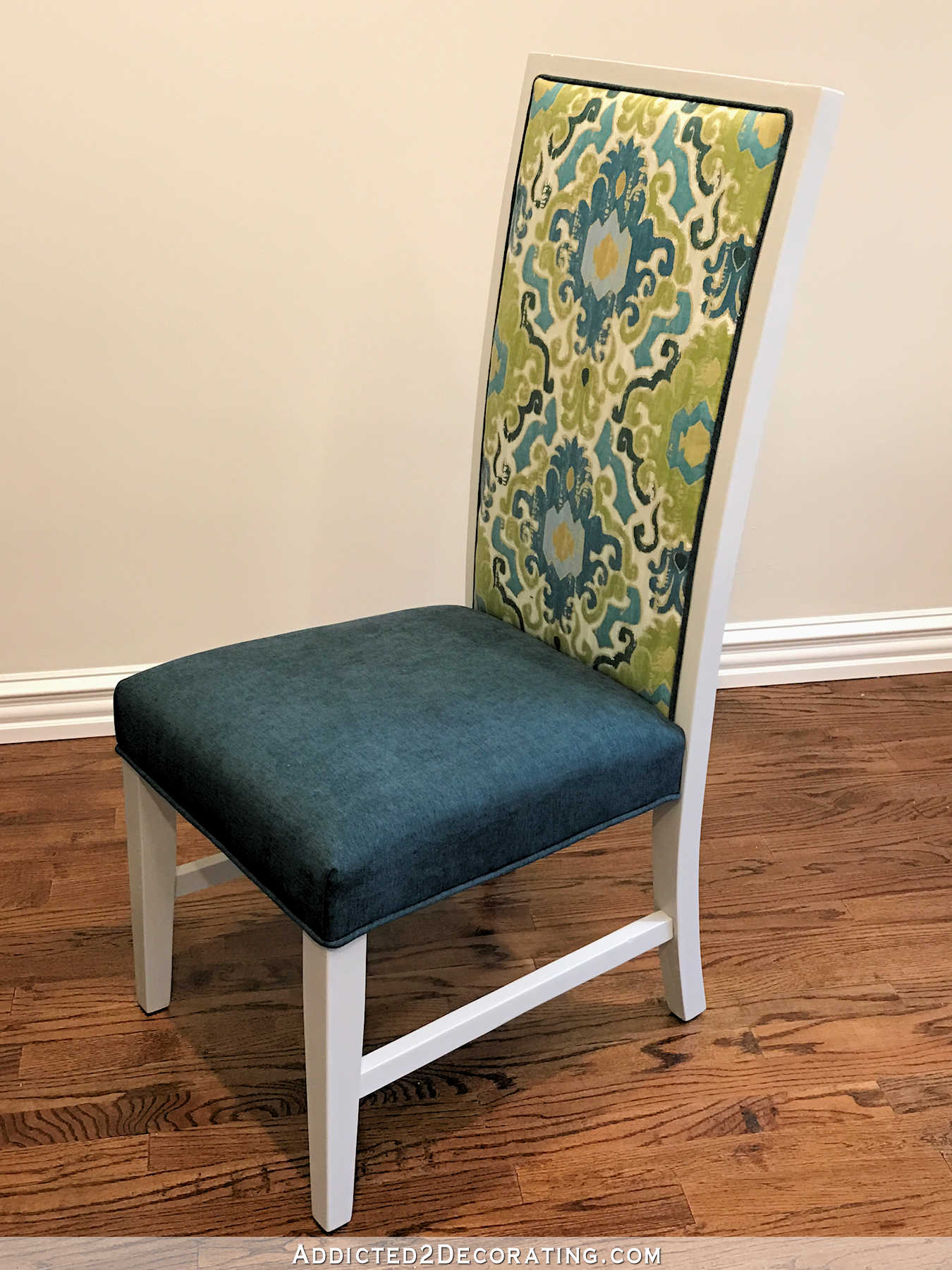 breakfast room dining chair makeover - after - side front upholstered backrest and seat