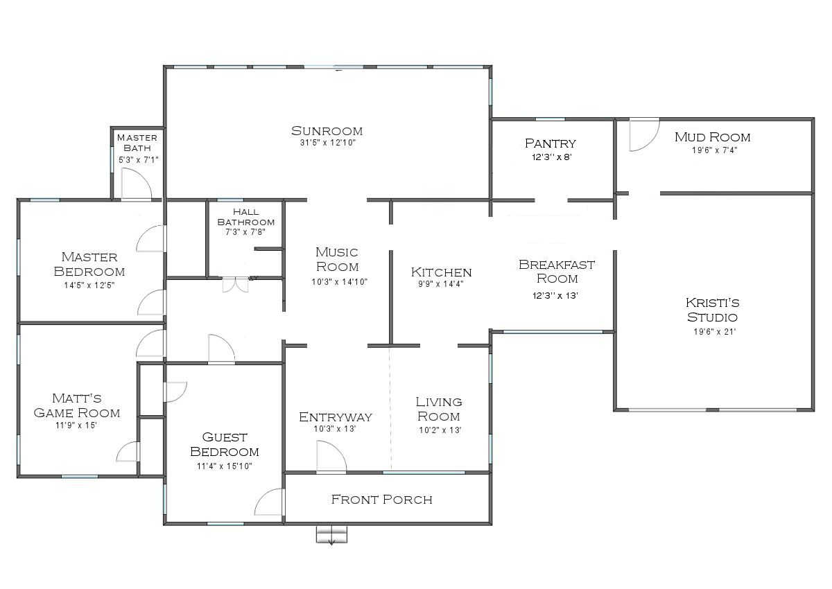 house floor plan - current plus garage converted into my studio - 2-20-17