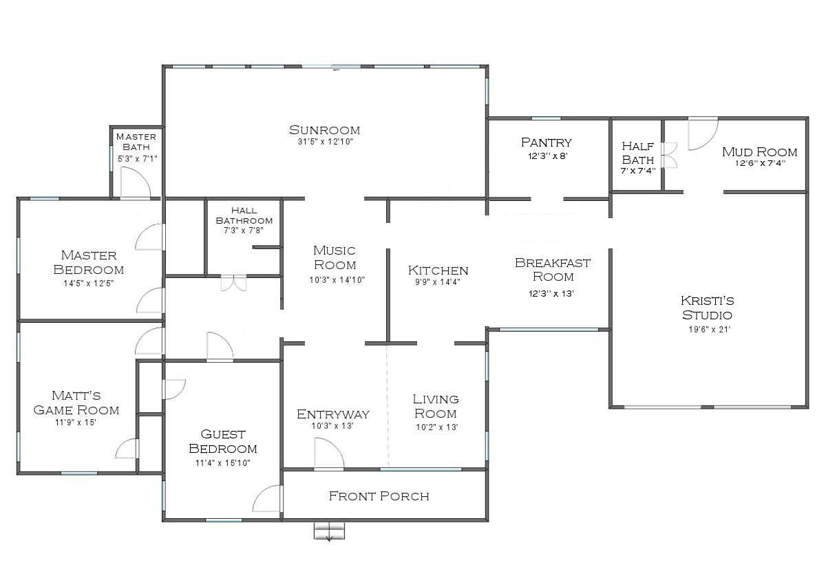 house floor plan - current plus garage converted into my studio with half bath - 2-20-17