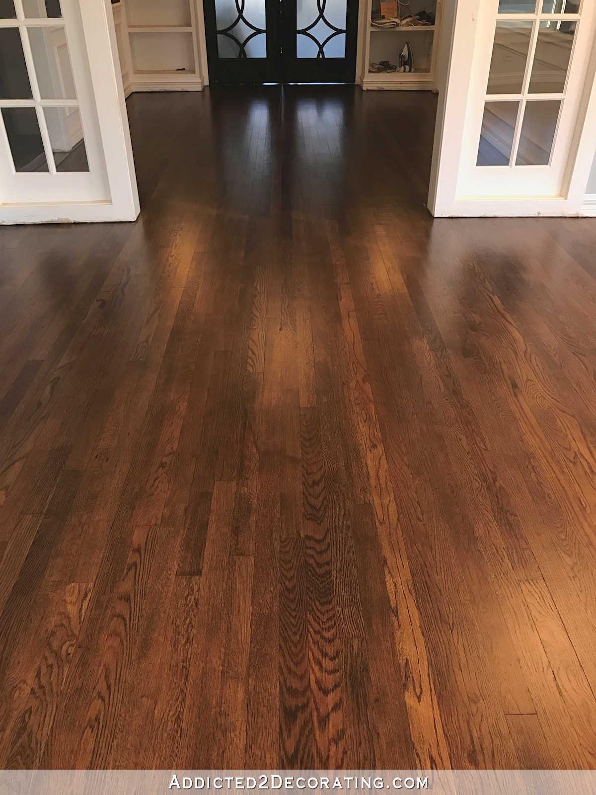 refinished red oak hardwood floors - entryway and music room