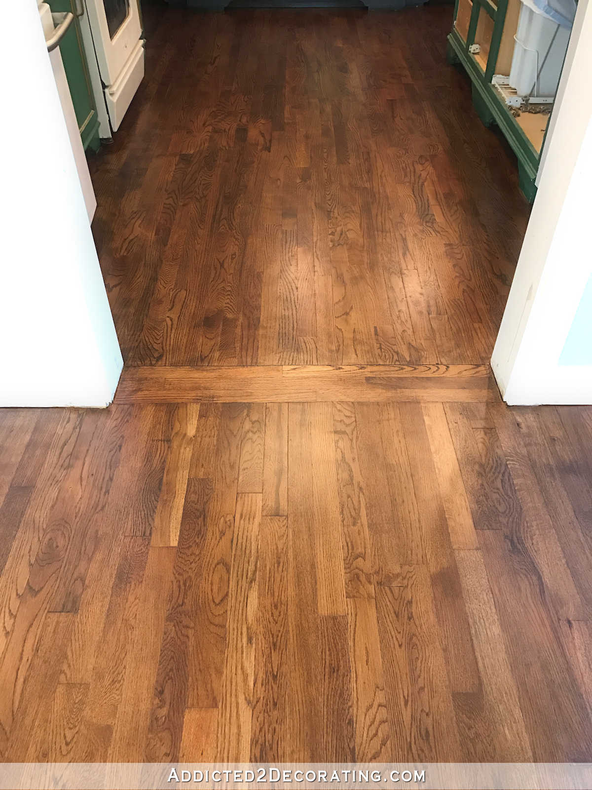 refinished red oak hardwood floors - living room and kitchen