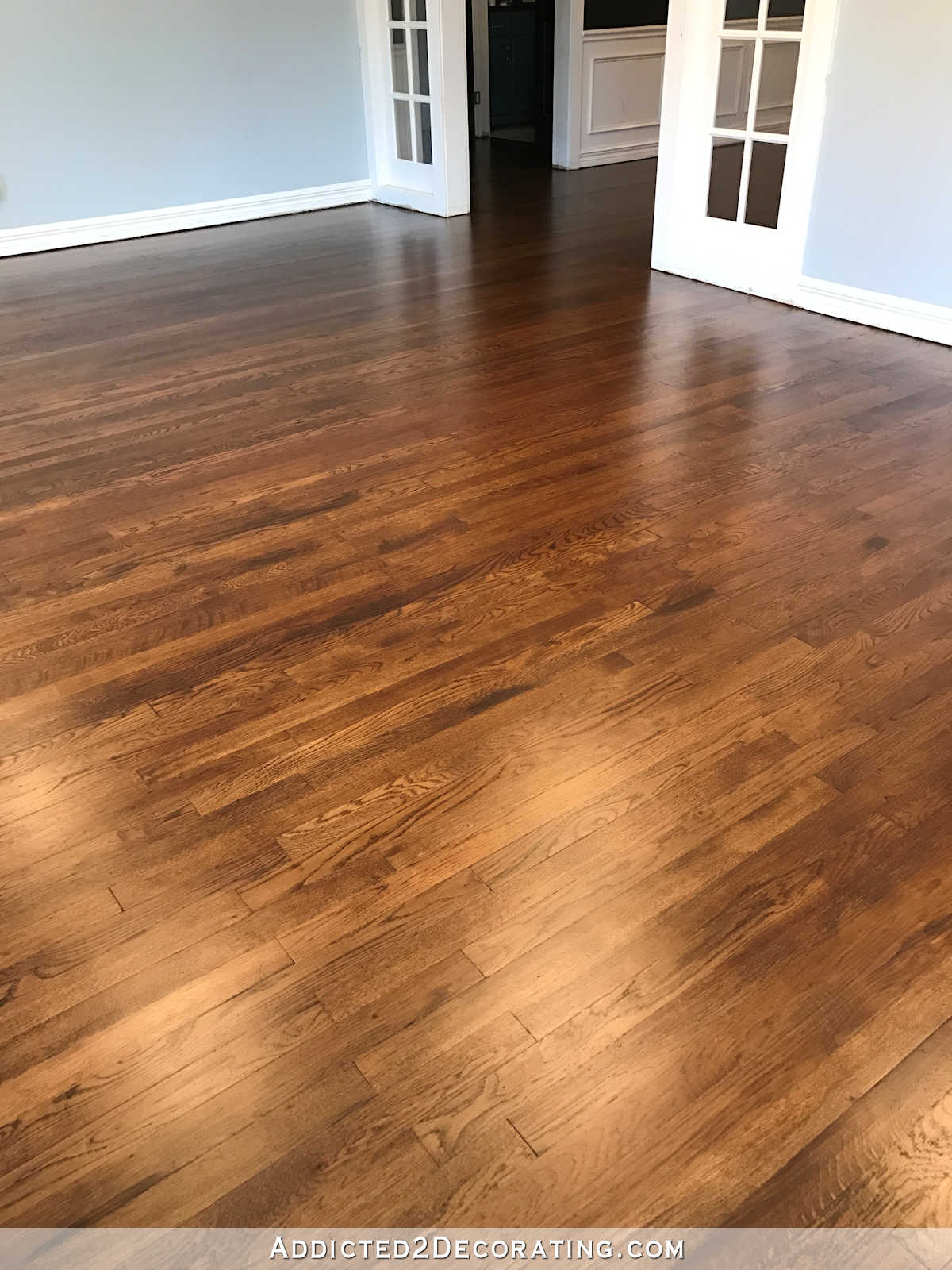 refinished red oak hardwood floors - living room, entryway and music room