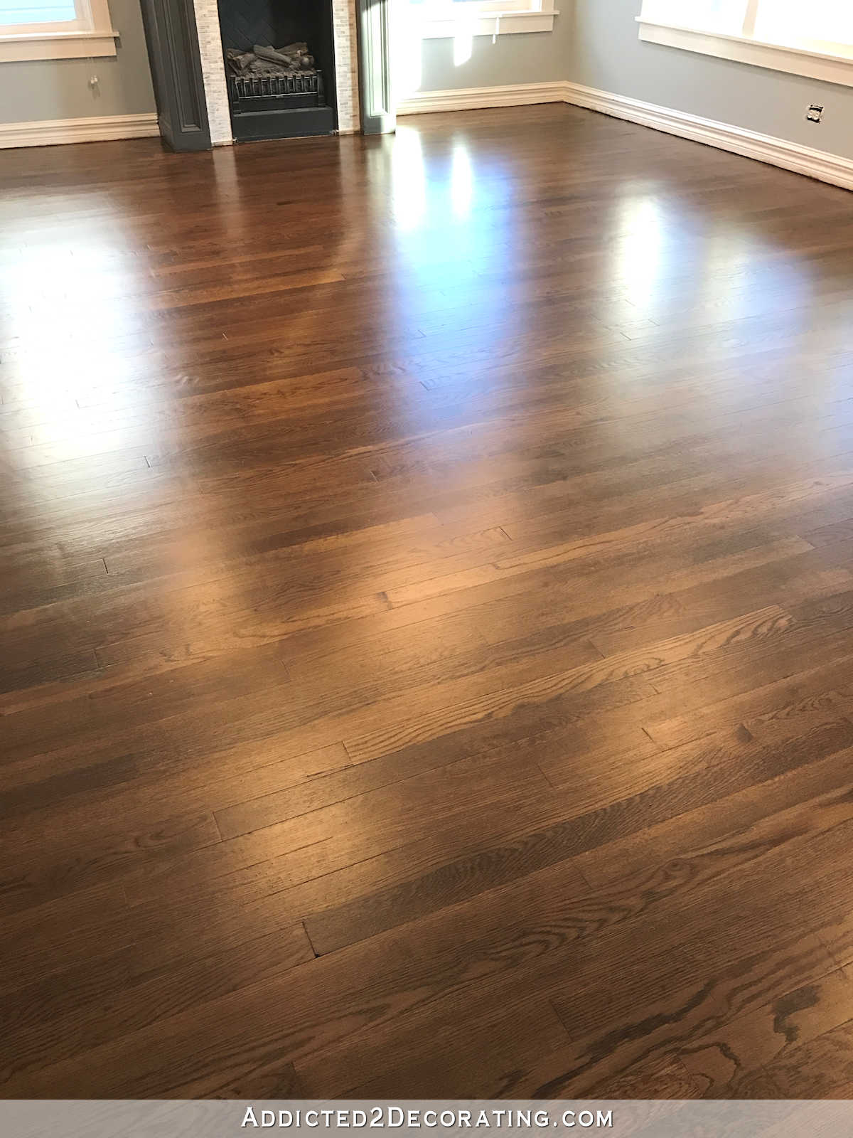 refinished red oak hardwood floors - living room