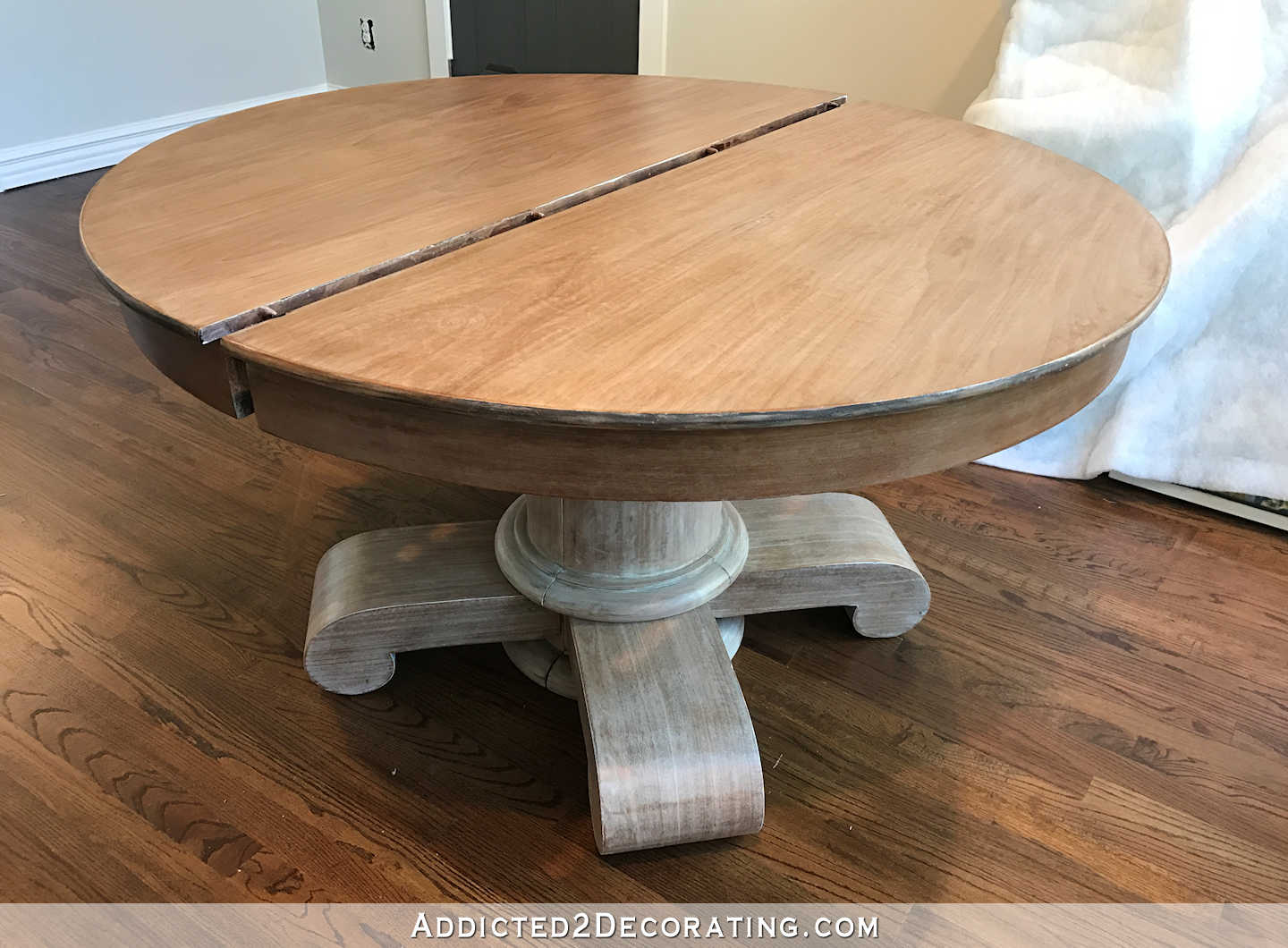 breakfast room dining table makeover - new finish toned down with stain - comparison