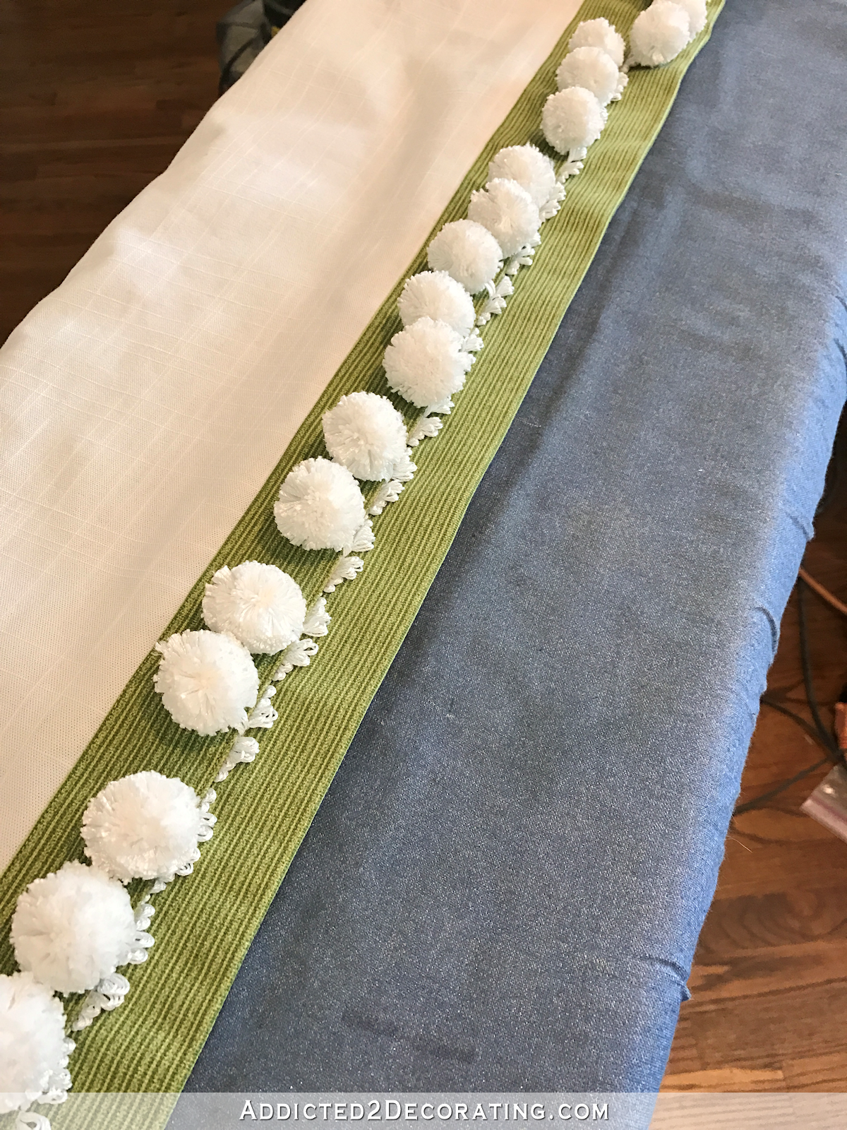 customize IKEA Ritva curtains with contras edge banding pom pom trim and pinch pleats - 15 - use steam iron to press into place and remove the pins