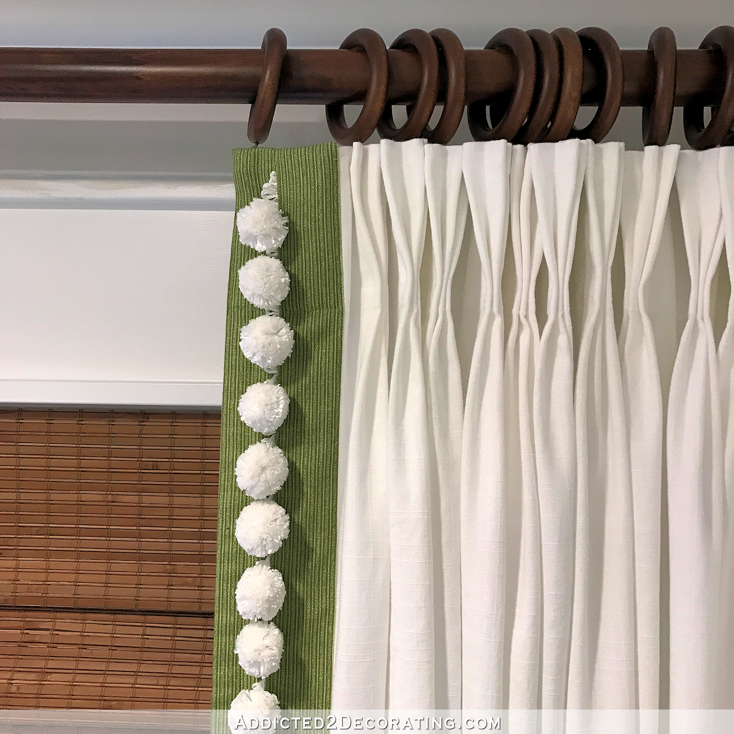 IKEA Ritva Curtains Customized With Contrast Edge Band, Pompom Trim and Pinch Pleats
