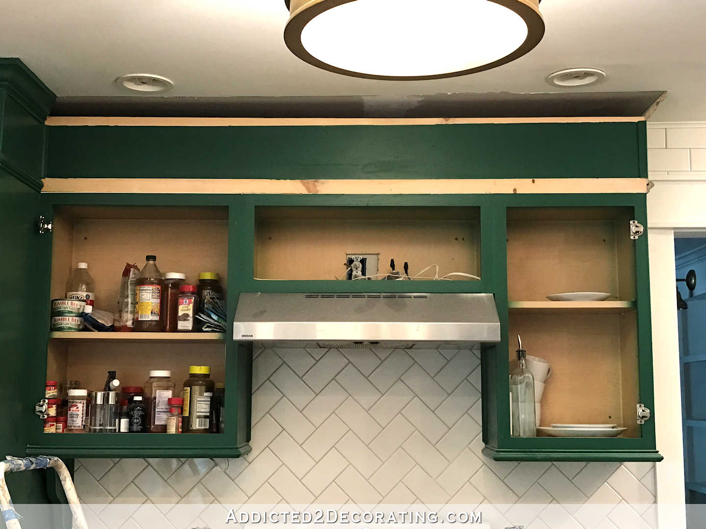 how to build a custom wood range hood cover - 2 - remove any existing trim and crown moulding