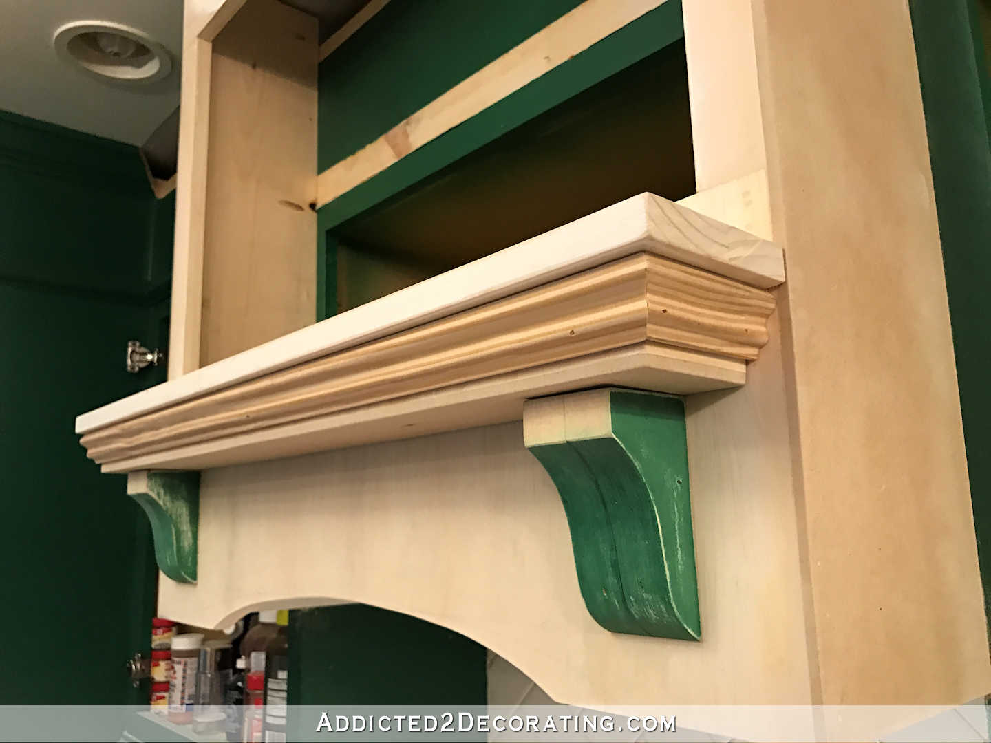 how to build a custom wood range hood cover - 26 - add decorative trim under shelf