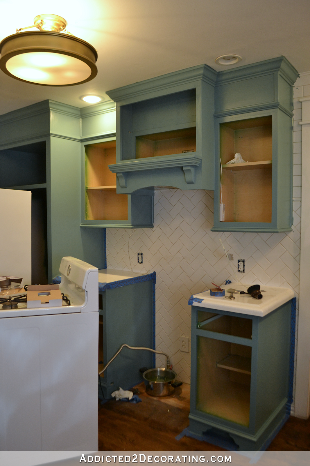 Teal Kitchen Cabinet Progress Plus