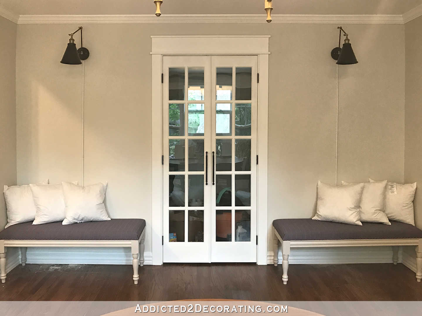 dining room benches with remote controlled wall sconces - 3