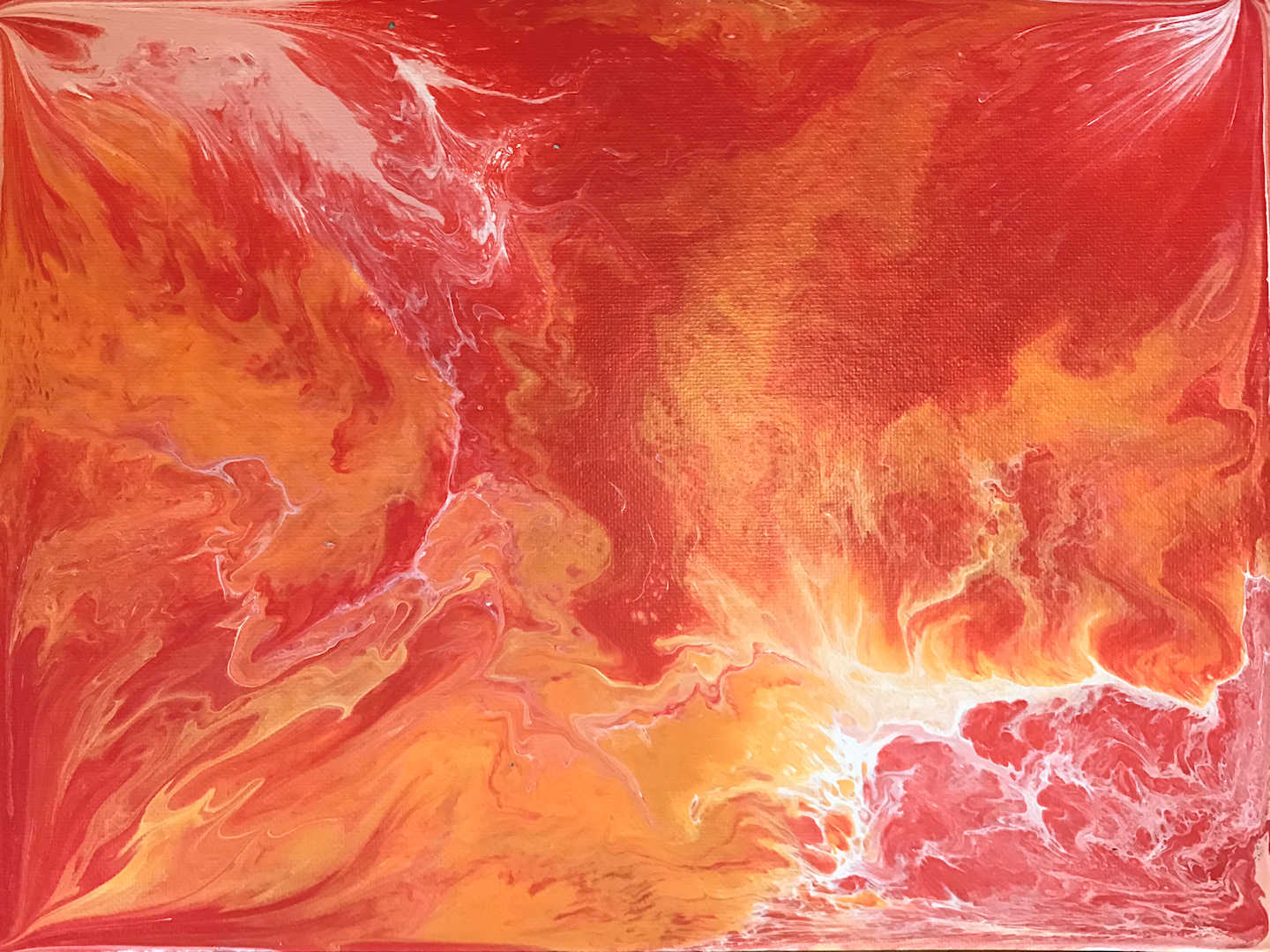 acrylic liquid pour artwork - 11 x 14 - dark pink, orange, white