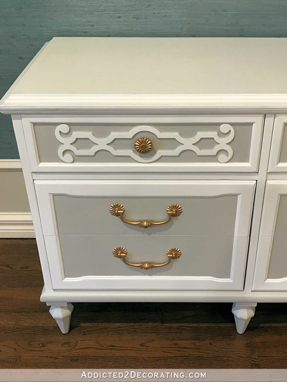 entryway credenza makeover - gray and white painted dresser - 3a