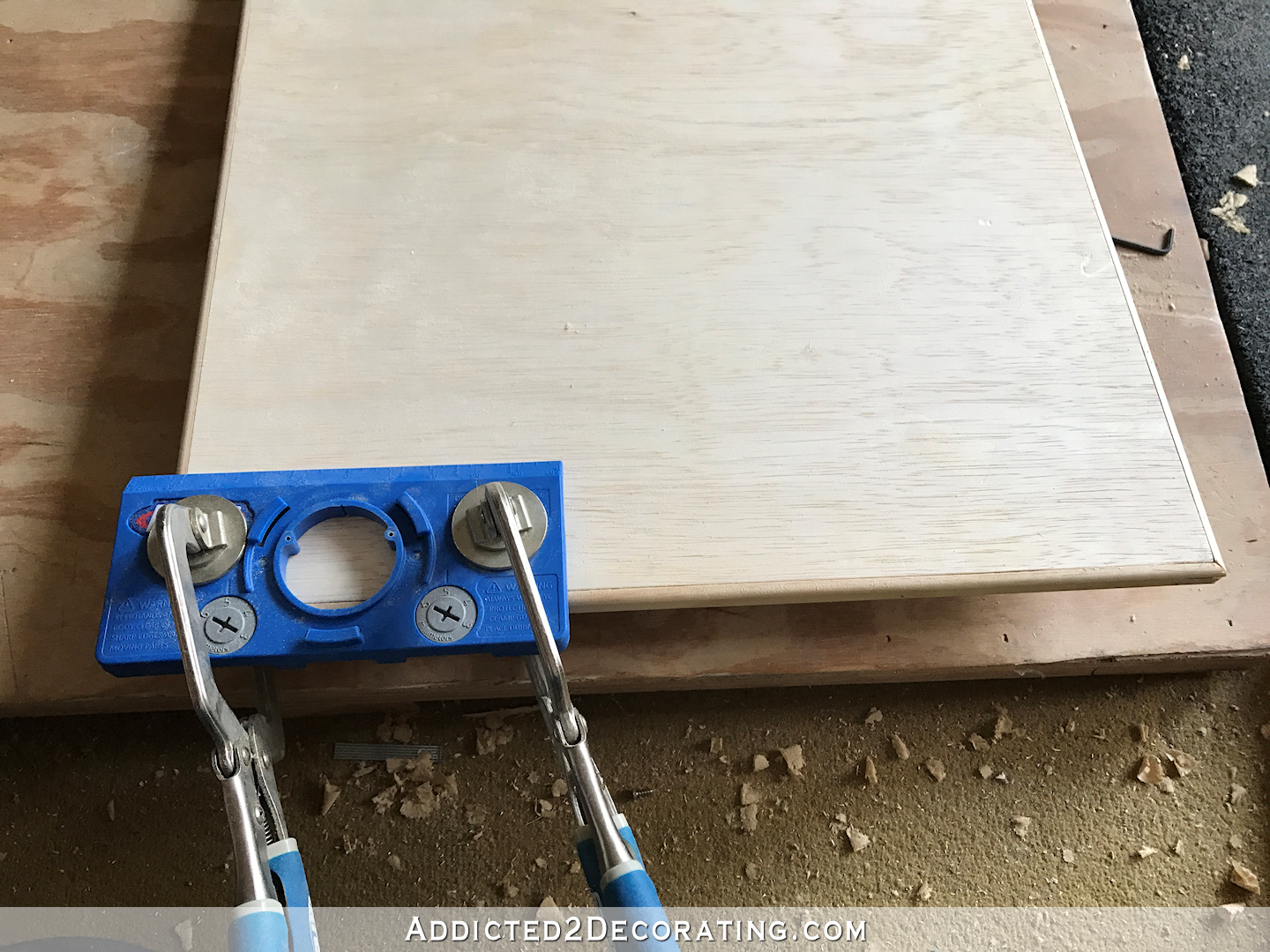 easy DIY cabinet doors - how to make cabinet doors with basic tools - 6 - use Kreg hinge hole jig for hidden hinges