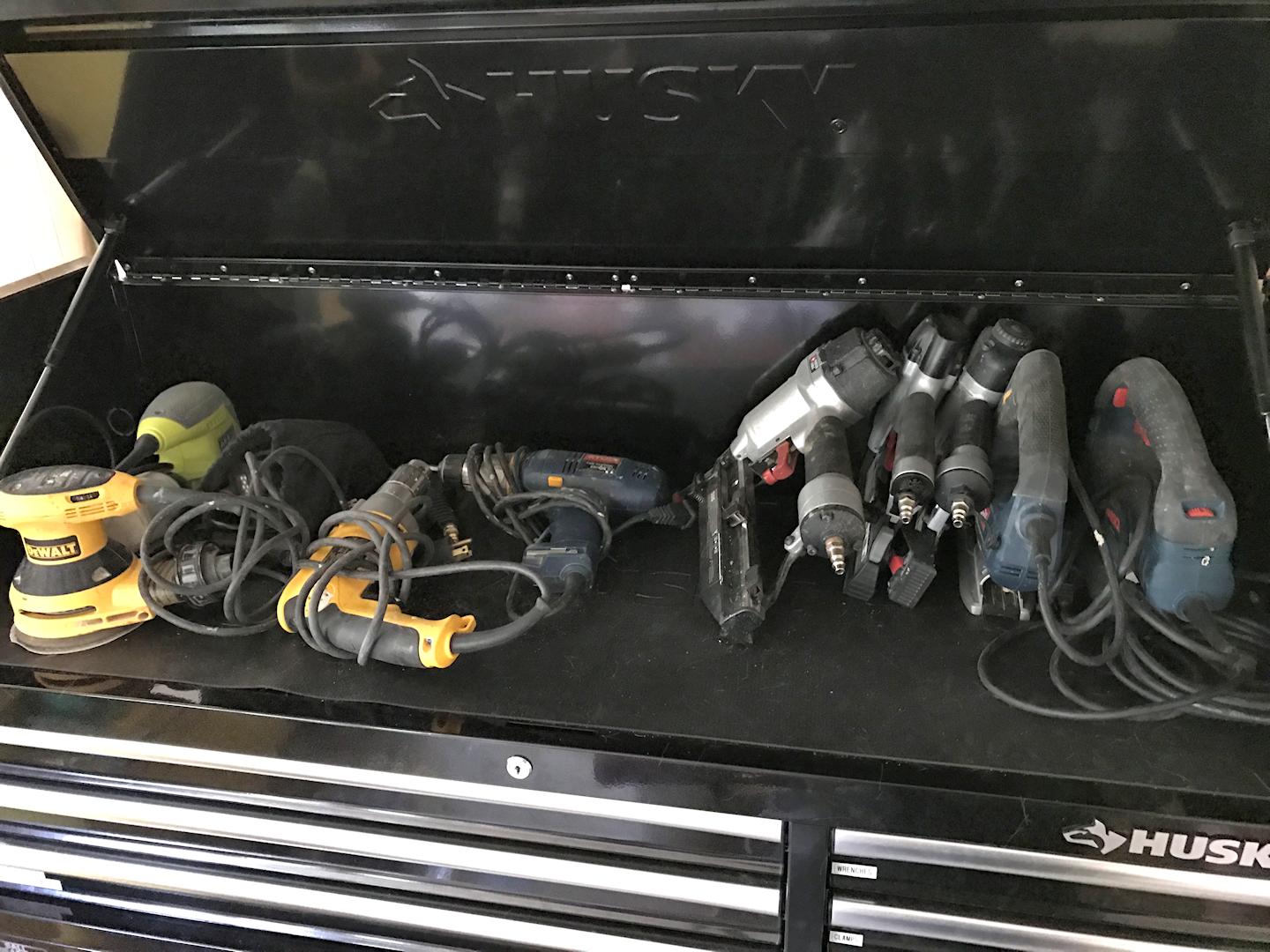 tool chest organization - sanders drills nailers and staplers