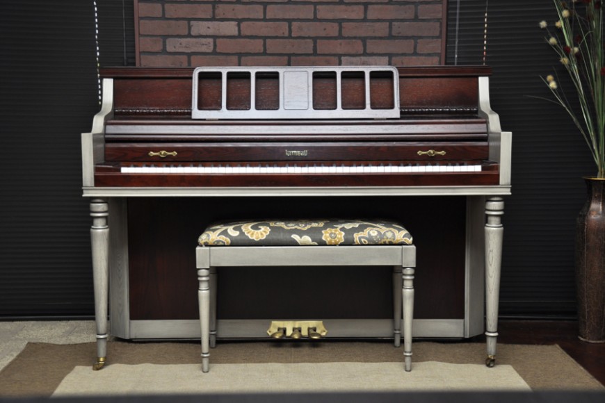Kimball piano - two-tone gray and dark brown stain