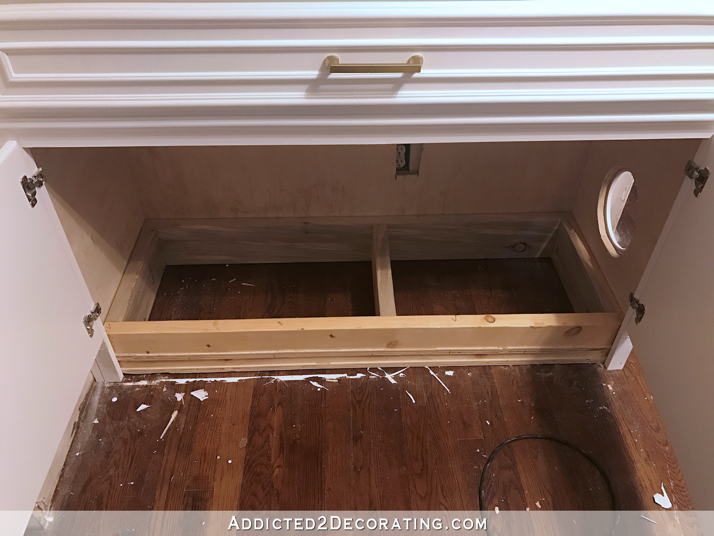 improper planning before buidling cabinets - removal of bottom rail and plywood base