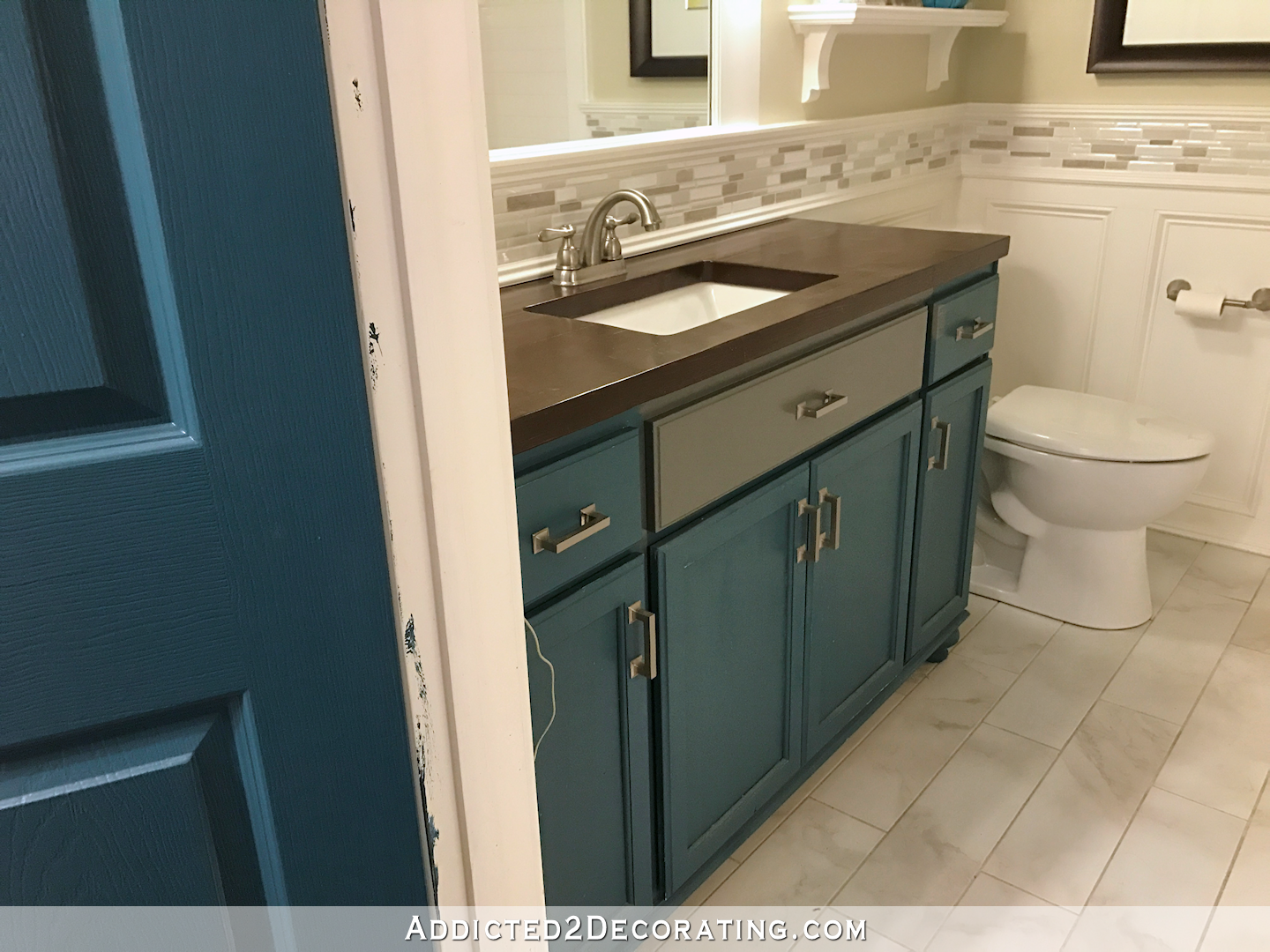 hallway bathroom - new vanity color test - Kendall Charcoal