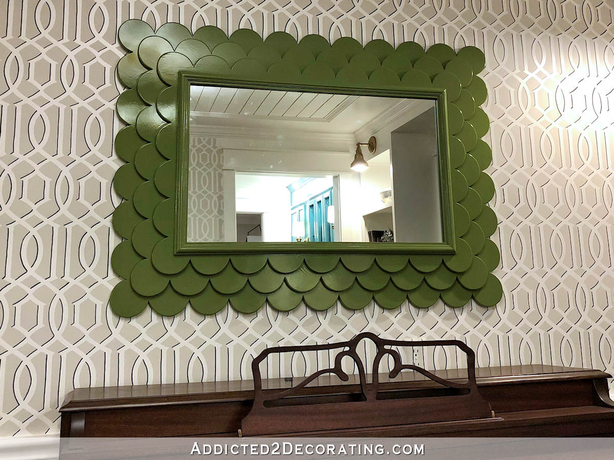 DIY triple-layer scalloped mirror in lacquered green finish