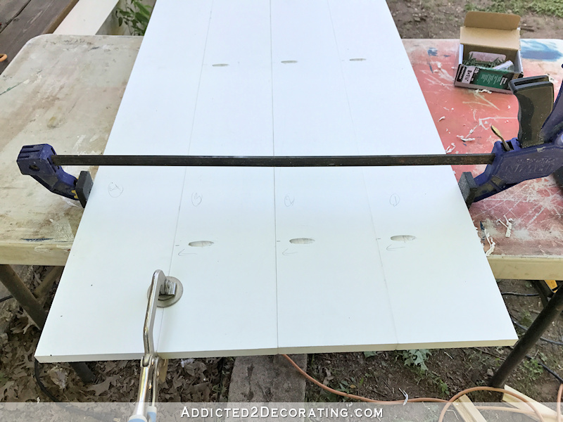 How to make board and batten shutters - clamp and screw the boards together