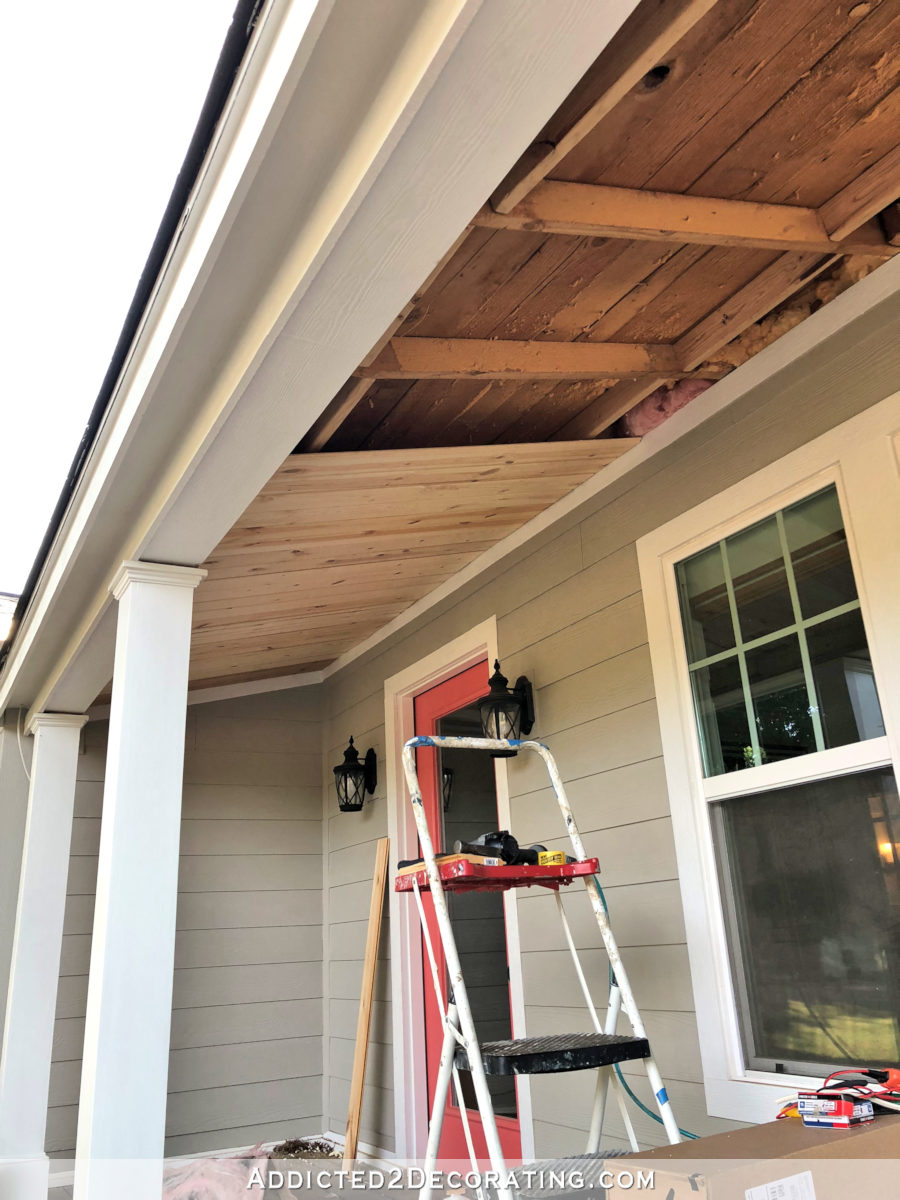 My Finished Tongue And Groove Haint Blue Porch Ceiling