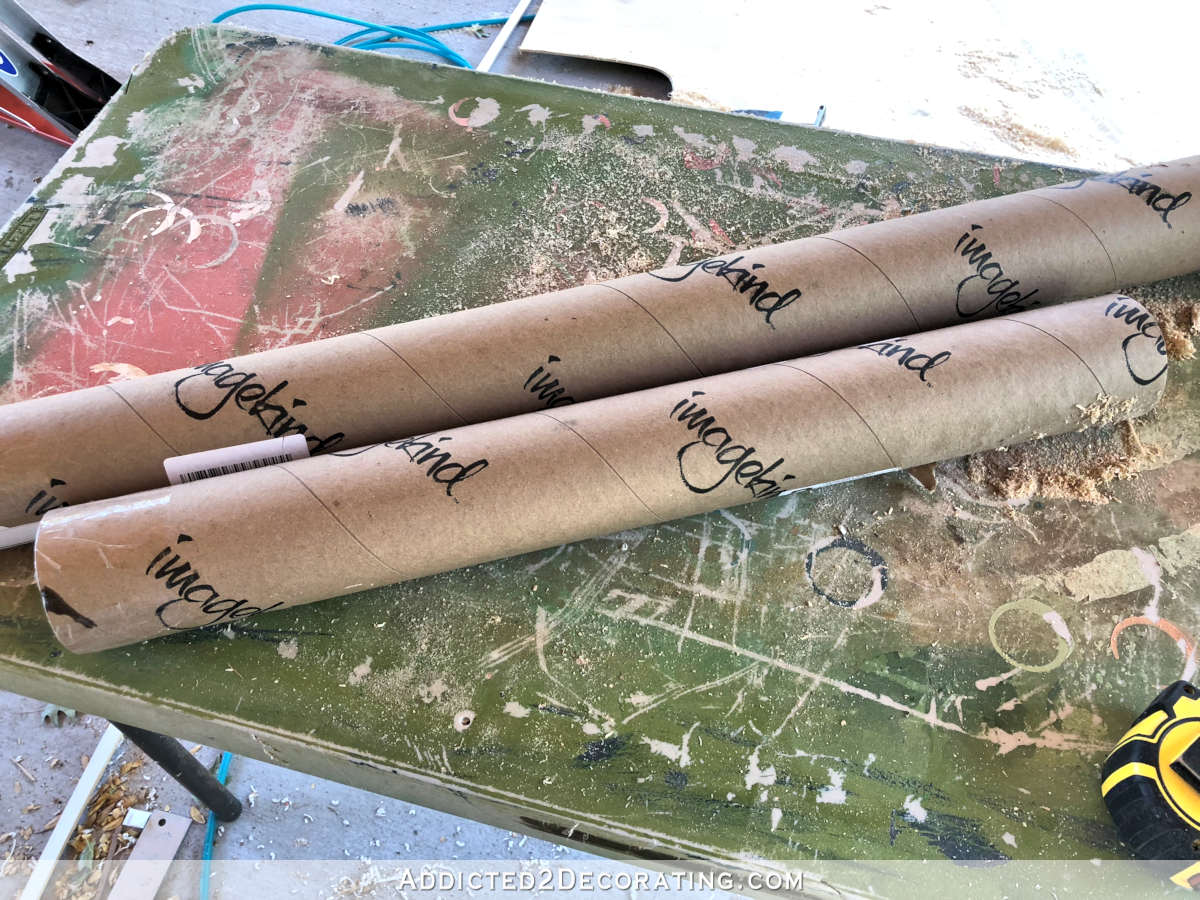 Cardboard mailing tubes to be used for wall sconce shades