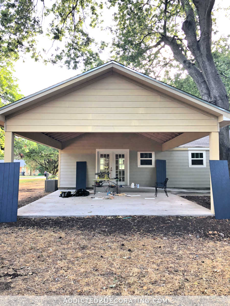 unfinished carport, still needs paint, ceiling, and lighting