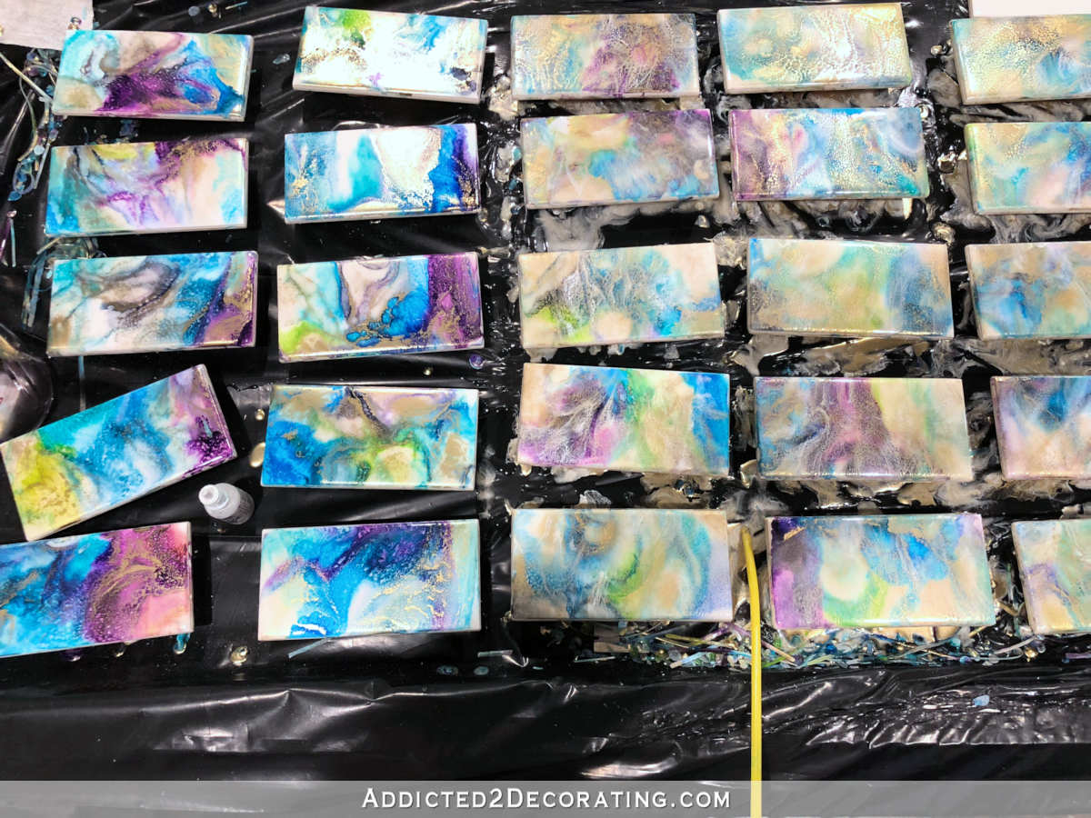 Hand-cut Hand-painted  Alcohol Ink Tiles 8 Blue Purple Pink Tiles Under 1 12 long Under 1 wide 3 Coats Krylon UV Archival Spray